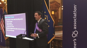 lzheimer's Association public policy director Jason Barrett speaks to advocates.