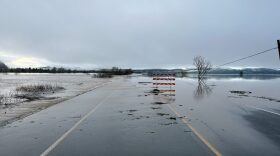 Flooding on Oregon Route 42 on March 17, 2025 near Coos Bay. Oregon Gov. Tina Kotek declared an emergency March 19 due to heavy rains which have washed out roads, cut power and caused at least one death.