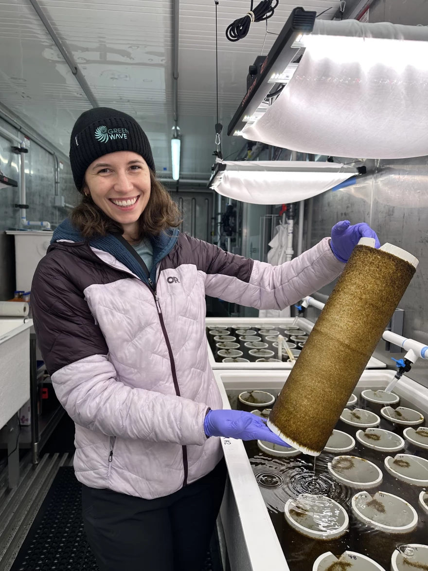 Allie Conrad recently finished her first kelp growing season as the nursery manager in Kodiak. She was hired on contract with GreenWave in August, 2025.