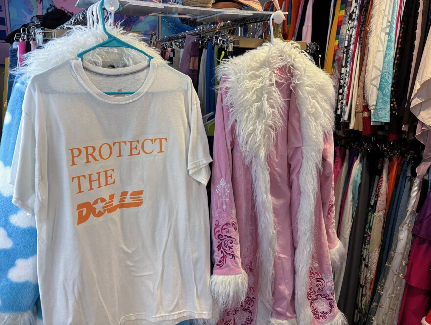 A T-shirt with Gertsen’s University of Tennessee themed Protect the Dolls logo.