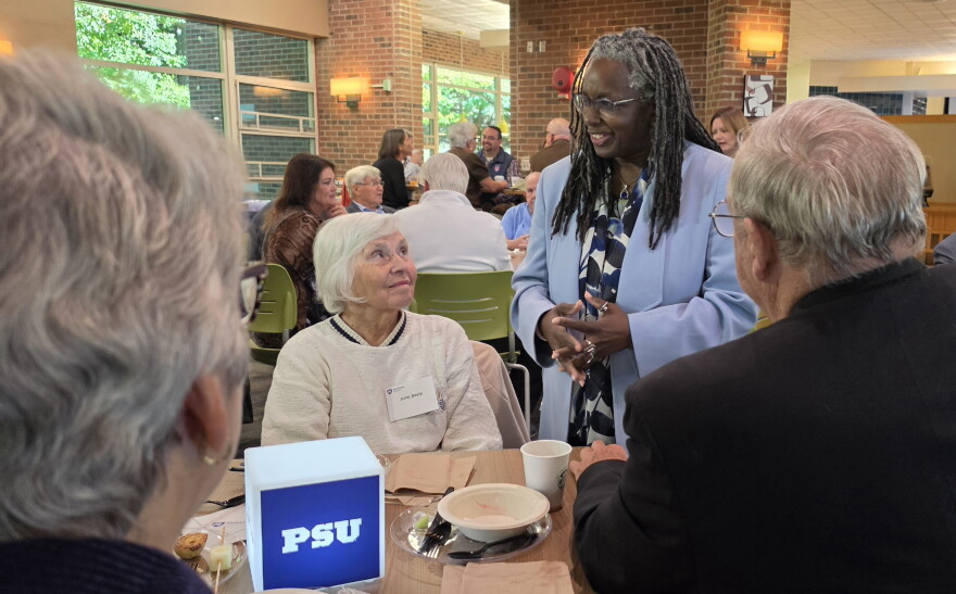 Menah Pratt, the new regional chancellor for the Penn State campuses in Hazleton, Scranton and Wilkes-Barre, speaks to community members in Hazleton on Tuesday.