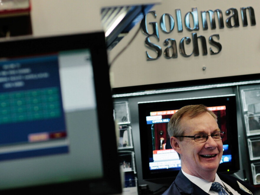 The Goldman Sachs booth on the floor of the New York Stock Exchange.