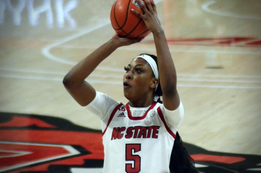 N.C. State sophomore Jada Boyd takes a shot against North Florida in the Wolfpack's women's basketball game on Nov. 25, 2020 at Reynolds Coliseum.