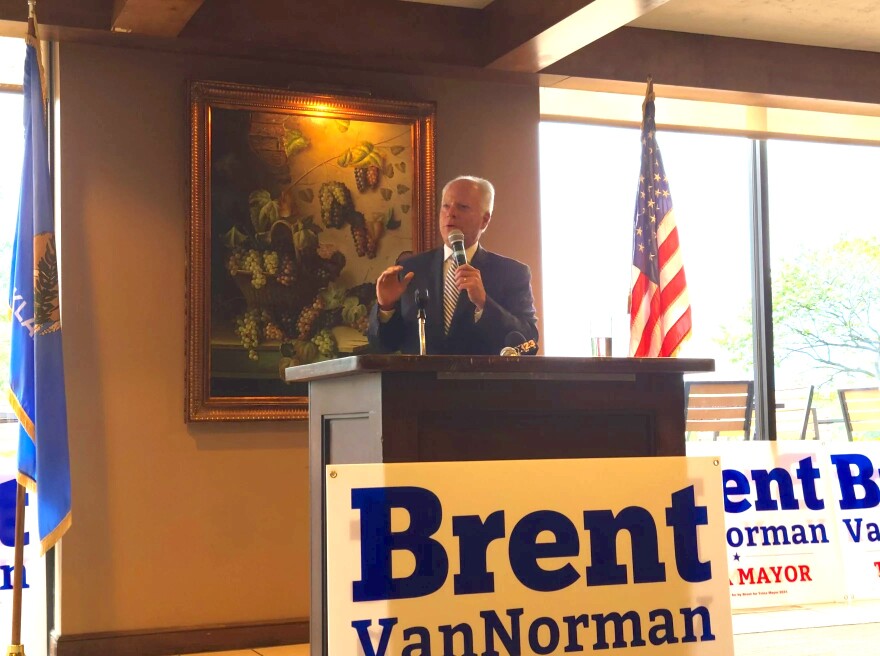 Businessman Brent VanNorman announces his mayoral campaign at the Tulsa Country Club on May 30, 2024.