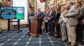 House Budget Chair Cody Smith, R-Carthage, summarizes his budget proposal to reporters Thursday, March 14 (Annelise Hanshaw/Missouri Independent).