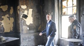 Gov. Josh Shapiro tours the residence after an April 2025 arson attack. (Commonwealth Media Services)