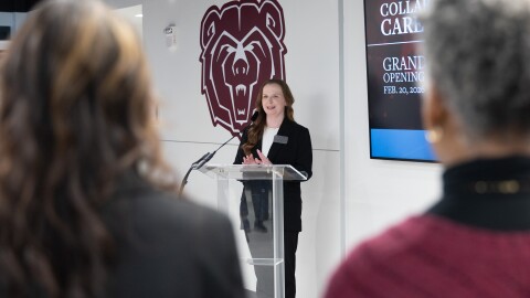 Clinic Director Lauren Hembree speaks during the Collaborative Care Clinic grand opening.