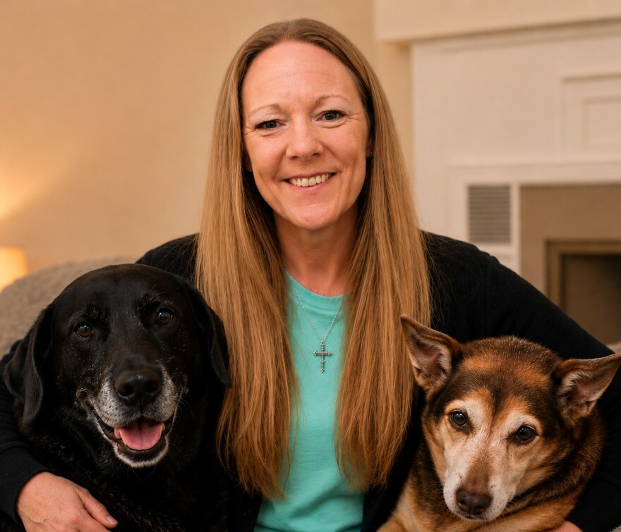 Heather Mason, founder of Safe Paws Recovery Housing of Michiana Inc., a 501(c)3 nonprofit, poses with her pets, Skye (left) and Reese (right). On Saturday June 6 the group will host a 5K family fun walk in South Bend to raise awareness about their plans to create a community boarding center to temporarily house pets while their people face challenging life situations.