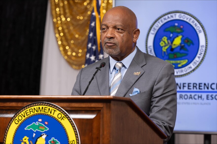 Lieutenant Governor Tregenza Roach speaks during a press conference Tuesday at Government House on St. Croix.