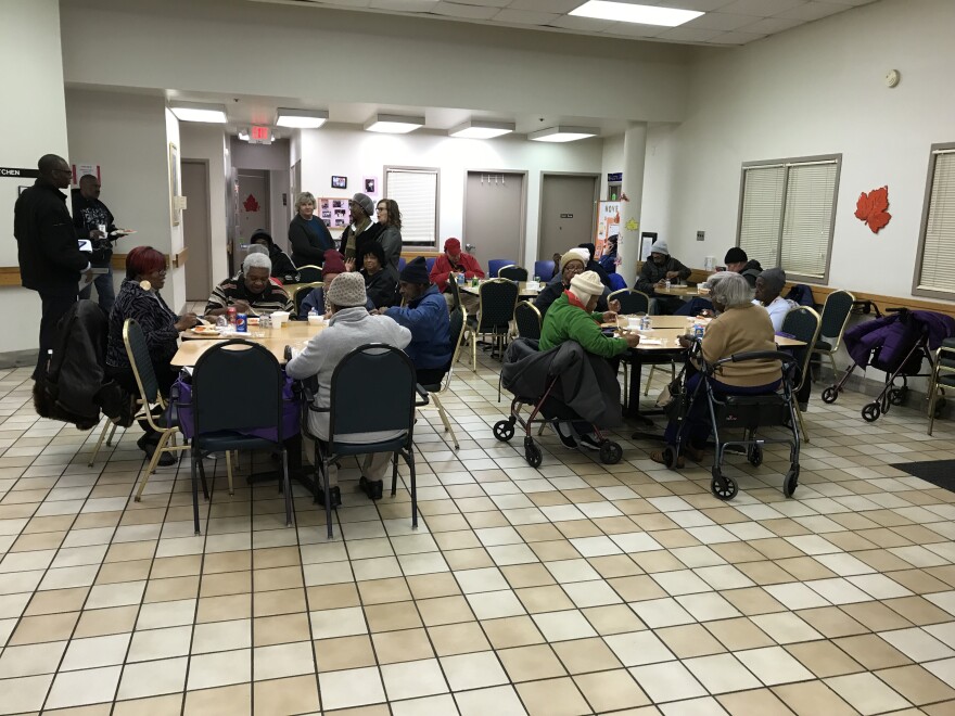 Seniors enjoying lunch Wednesday at the Over-the-Rhine Senior Center on Race Street.