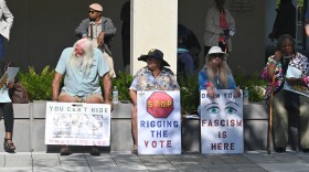 Protestors against the redrawing of Florida's Congressional maps during a demonstration on April 28, 2026.
