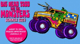 An octopus is driving a 4-wheeler on the show poster for Big Head Todd and the Monsters' tour.
