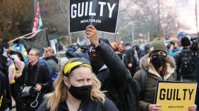 MINNEAPOLIS, MINNESOTA - APRIL 20: People react after the verdict was read in the Derek Chauvin trial on April 20, 2021 In Minneapolis, Minnesota. Former police officer Derek Chauvin was on trial on second-degree murder, third-degree murder and second-degree manslaughter charges in the death of George Floyd May 25, 2020.  After video was released of then-officer Chauvin kneeling on Floyd’s neck for nine minutes and twenty-nine seconds, protests broke out across the U.S. and around the world. The jury found Chauvin guilty on all three charges. (Photo by Scott Olson/Getty Images)