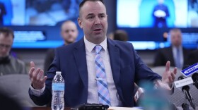Deputy Matthew Noyes of the Androscoggin County Sheriff's Office gives testimony Thursday, March 7, 2024, in Augusta, Maine, during a hearing of the independent commission investigating the law enforcement response to the mass shooting in Lewiston, Maine. (AP Photo/Robert F. Bukaty)