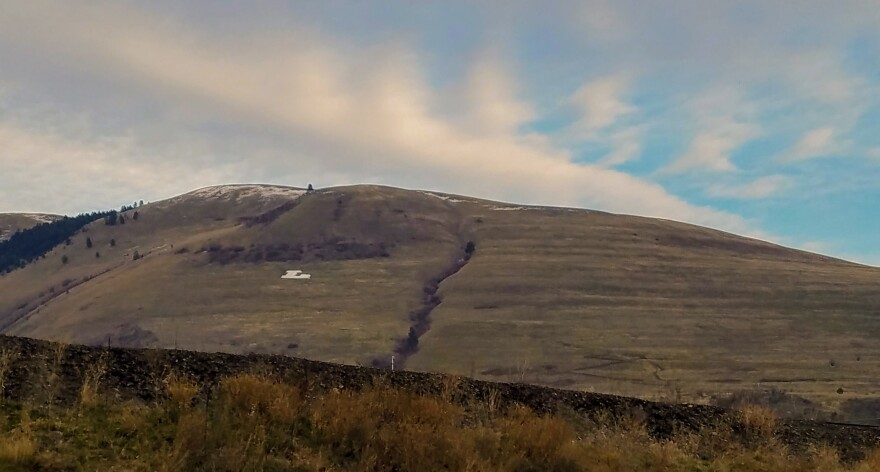 Horizontal lines on Mount Jumbo in Missoula, MT show evidence of shorelines from Glacier Lake Missoula.