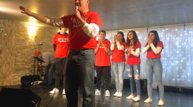 Kokomo's mayor-elect, Tyler Moore, celebrates with his family and speaks to a large crowd of supporters.