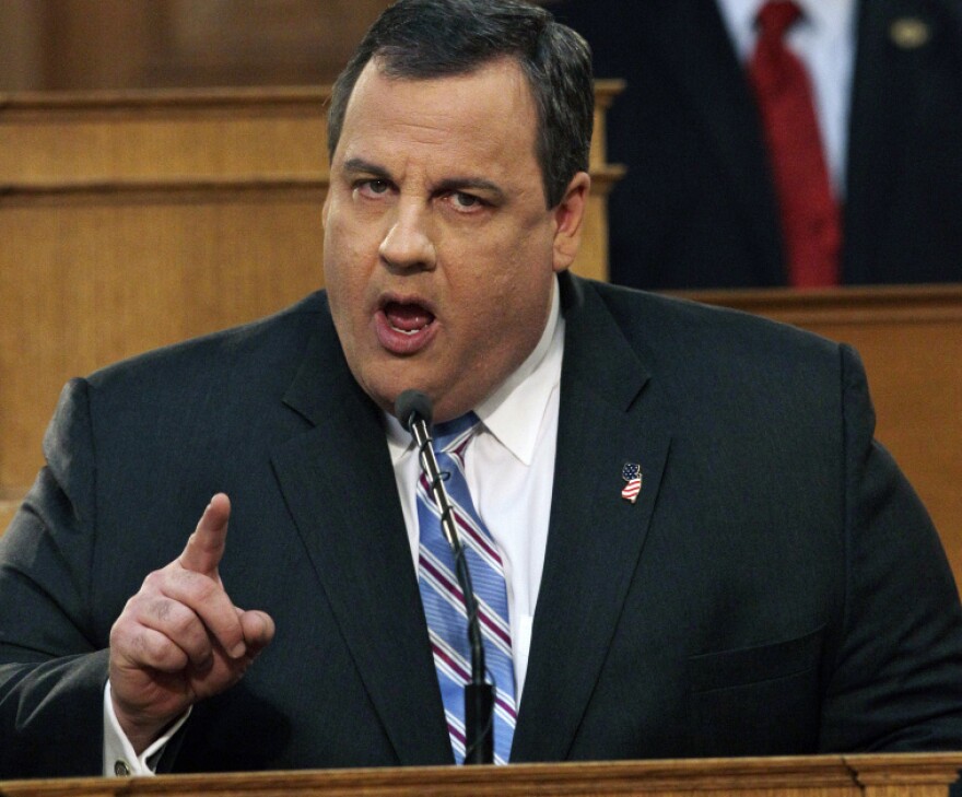 New Jersey Gov. Chris Christie delivers his budget address in the Assembly Chamber of the Statehouse in Trenton, N.J. on Tuesday.