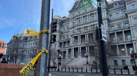 Police tape at the scene where Secret Service officers say shot a man near the White House. Washington D.C., 17th and F St NW, Mar. 9 2025.