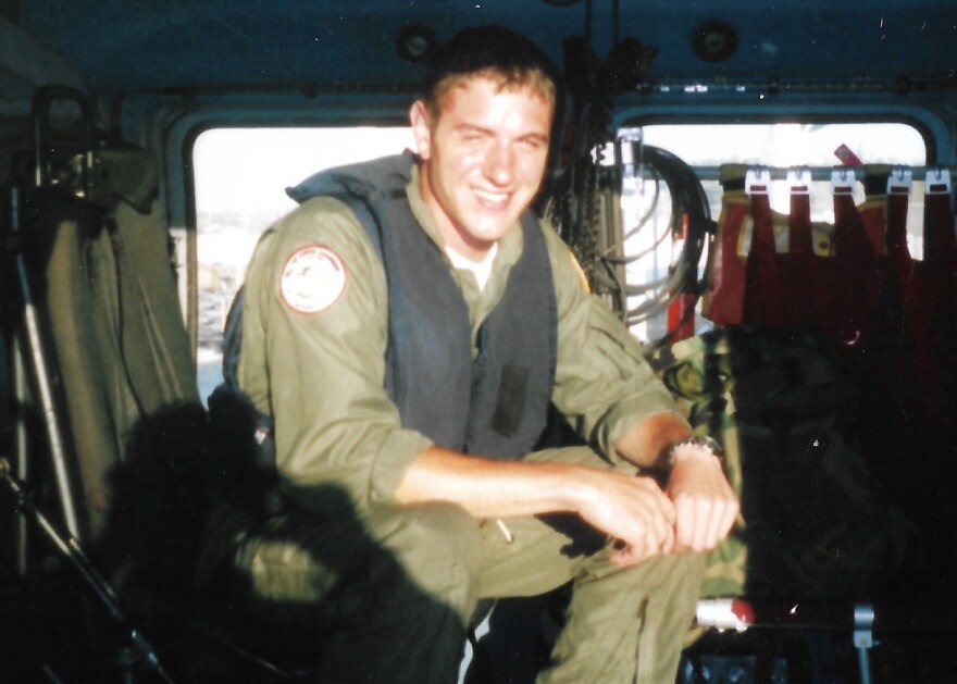 Jim Benes as a Coast Guard air crew member on a rescue helicopter in 2005.