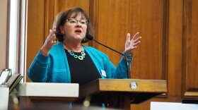 Beth White, president and CEO of the Indiana Coalition to End Sexual Assault, speaks to the Interim Study Committee on Public Health, Behavioral Health and Human Services on Aug. 25, 2026.