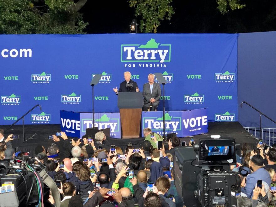 President Joe Biden speaks at the rally for Terry McAuliffe in Arlington.