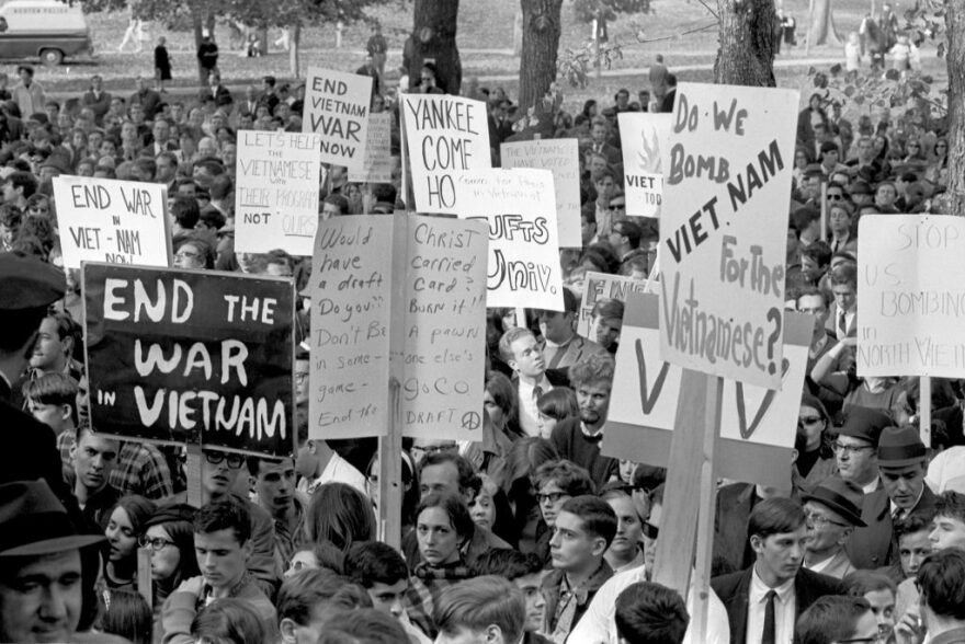 A Boston University Vietnam War protest in 1970. Taylor Pape attended BU during the height of the war, where she was heavily involved with the vigorous protest movement.