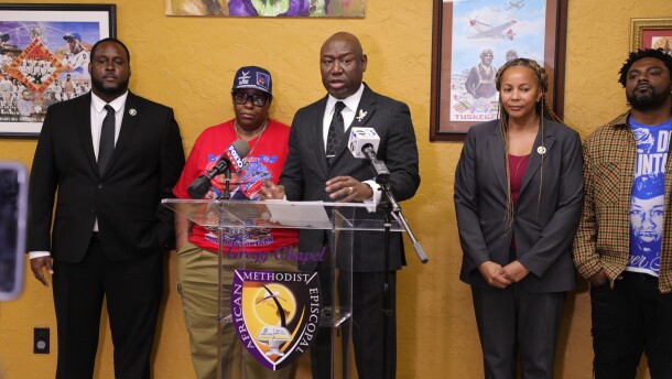 Civil rights attorney Ben Crump holds a press conference with Chantemekki Fortson Tuesday, Feb. 10.