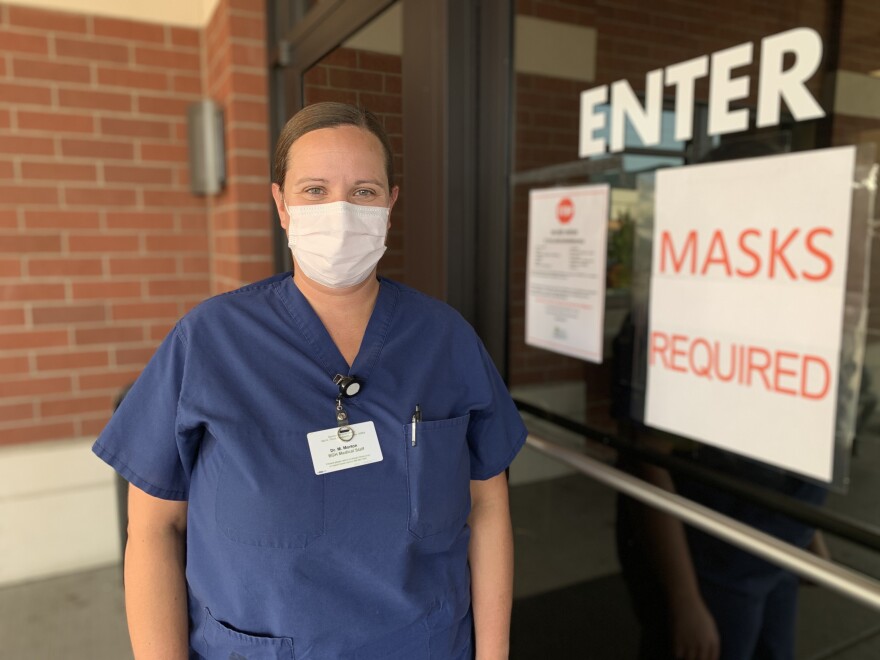 Dr. Morgan Morton at Bonner General in Sandpoint, Idaho, says having to constantly push back on anti-science conspiracy theories is getting exhausting.