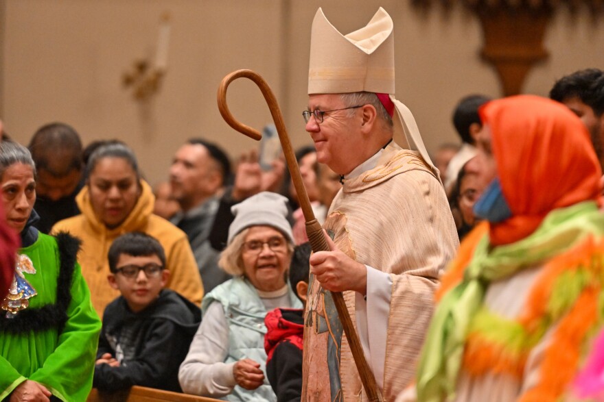 Bishop Joseph Bambera enters St. Nicholas-St. Mary's Church in Wilkes-Barre on Friday, Dec. 12, 2025.