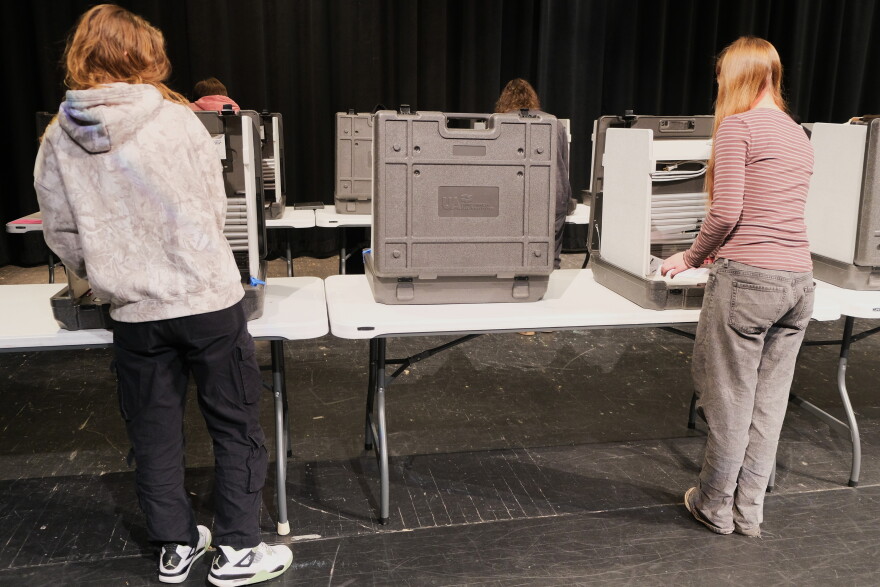 Students participate in a mock election at Rhinelander High School on Wednesday, October 28, 2026.