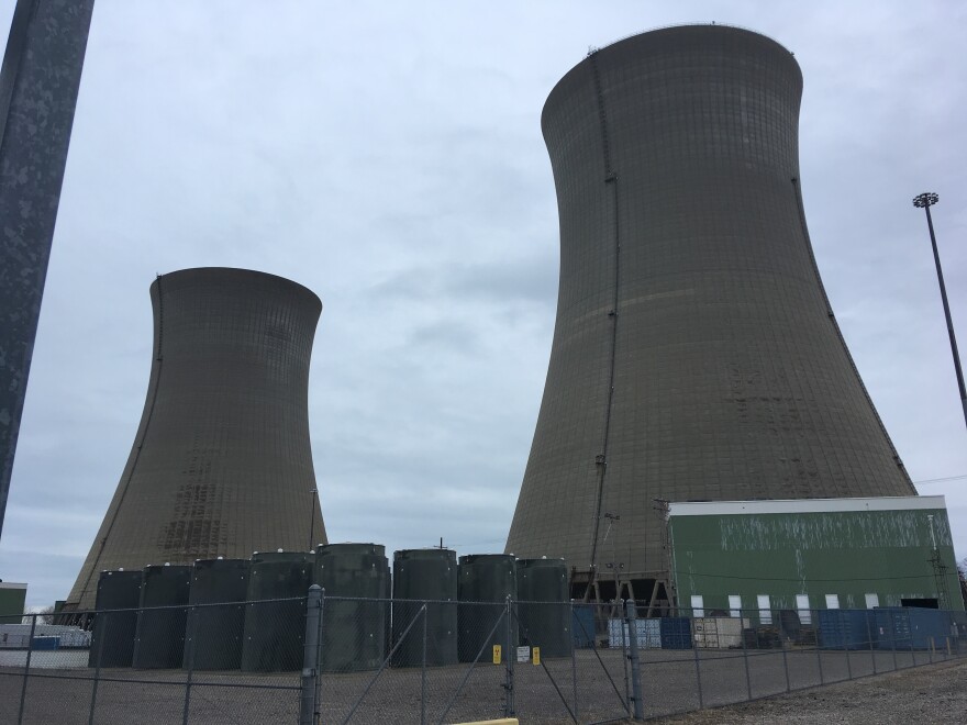 The towers of the Perry Nuclear Power Plant, one of the two plants that were to receive $150 million in subsides from the bailout known as House Bill 6. Those subsidies were repealed in 2021.