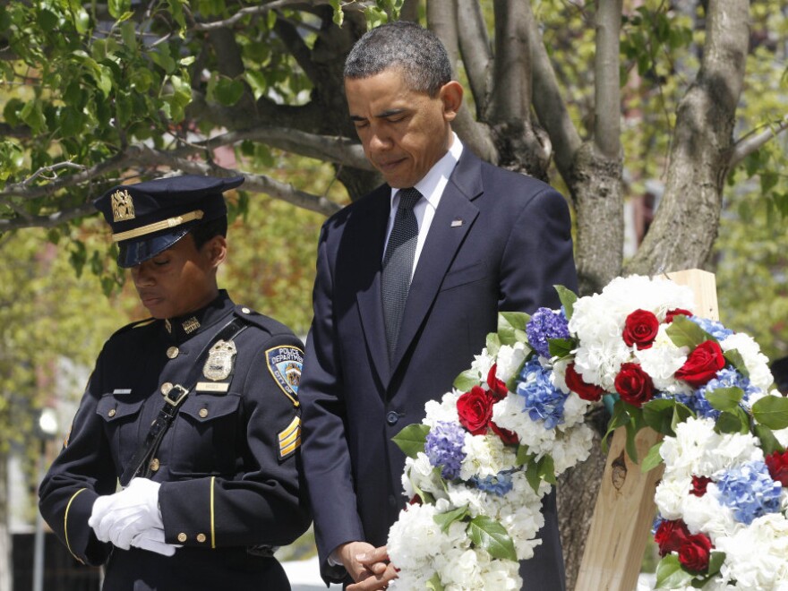 President Obama pauses after laying a wreath at the National Sept. 11 Memorial at Ground Zero in New York, Thursday, May 5, 2011.