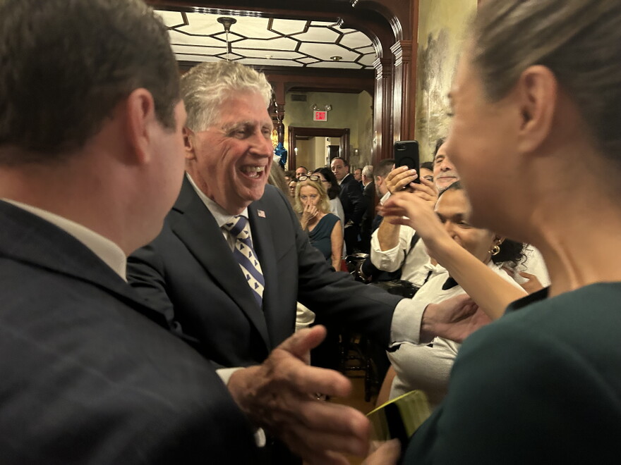 Governor Dan McKee thanks supporters at his election watch party on the west side of Providence, after conceding the primary election to challenger Helena Foulkes. Credit: Isabella Jibilian/Ocean State Media