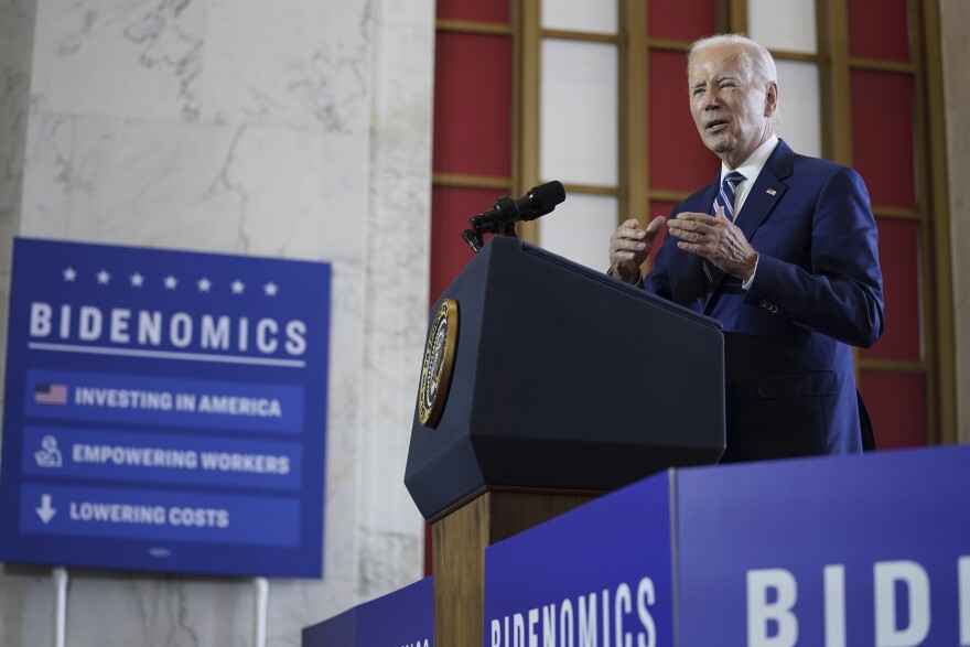 President Joe Biden delivers remarks on the economy, Wednesday, June 28, 2023, at the Old Post Office in Chicago. (AP Photo/Evan Vucci)