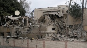 A state TV communications tower and building destroyed Sunday during a strike as part of the ongoing joint U.S.–Israeli military campaign are seen in Tehran, Iran, Monday, March 2, 2026. (AP Photo/Vahid Salemi)