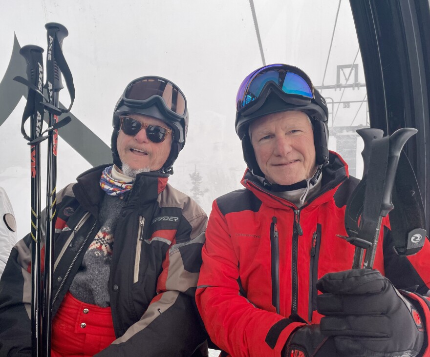 Friends Max Nicks and Dirk Wetherhold ride the Silver Queen Gondola at Aspen Mountain on Feb. 6. 
