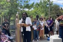 Rev. Rose Marie Pete of the North Star AME Zion Church in Newington spoke of Juneteenth's connection to "pain and perserverance . . . bondage and breakthrough" at a celebration at the African Burying Ground Memorial in Portsmouth, June 19, 2026.