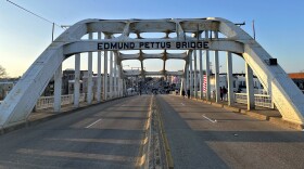 The Edmund Pettus Bridge in Selma, Alabama, was the site of the Bloody Sunday March in 1965, where voting rights activists were met with violent use of force by law enforcement officers when they crested the hill during a peaceful march.