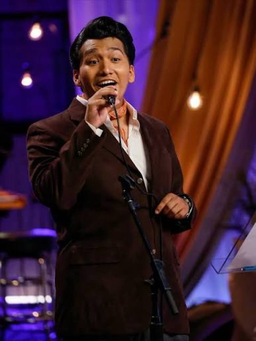 Vocalist Lucas Beltrán singing on The Voice in 2025.
