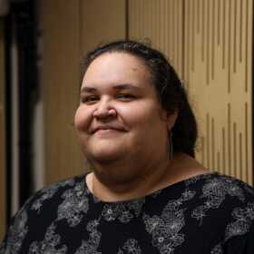 Vera Starbard poses in a KTOO studio in Juneau on Nov. 24, 2025.