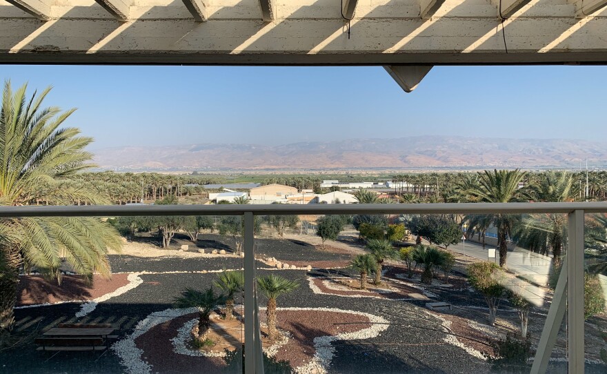 Jordan Valley area of the West Bank, from Alhayani's office balcony, overlooking the mountains of Jordan. The area is known for its medjool date farms.