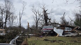 Picture of the aftermath of  an EF-2 tornado that left destruction in Three Rivers, Michigan.