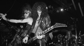Izzy Stradlin, Axl Rose, Slash and Steven Adler of Guns N' Roses, performing in California in 1986.