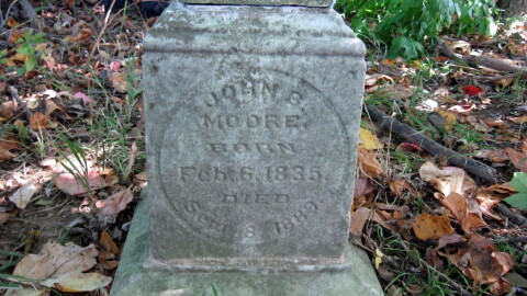 Gravestone of the son of the patriot John Beach Moore II in a Moore family cemetery.
