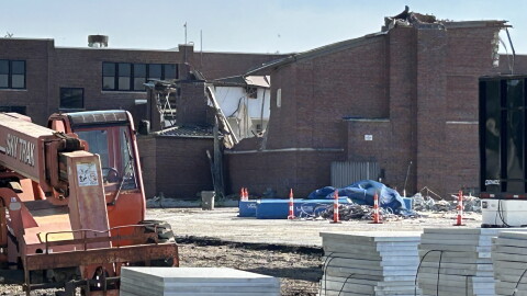 The former Gahanna Lincoln High School buildings are under demolition.