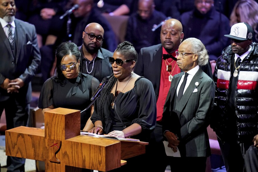 Keyana Dixon speaks during the funeral service of her brother Tyre Nichols at Mississippi Boulevard Christian Church in Memphis, Tenn., on Wednesday.