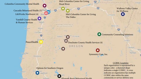 Map of Oregon with clinic locations.