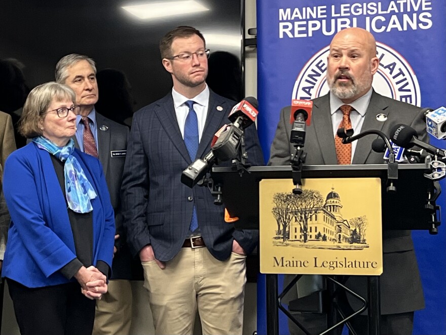 Republican Rep. Donald Ardell of Monticello, who is a former federal law enforcement officer, criticizes Maine Secretary of State Shenna Bellows' decision to pause issuance of new, undercover license plates to federal agencies during a press conference on Tuesday, Jan. 20, 2026.
