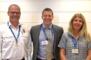 Gathered after a session at the Nantucket Summit were Nantucket Fire Chief Michael Cranson, Dr. Adam Kaye of Nantucket Cottage Hospital, and Amy Lee, president and COO of Nantucket Cottage Hospital.