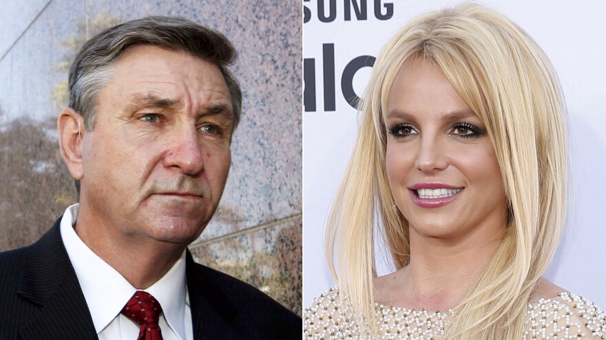 A judge has denied Britney Spears' request to remove her father, Jamie Spears (left), as a co-conservator.